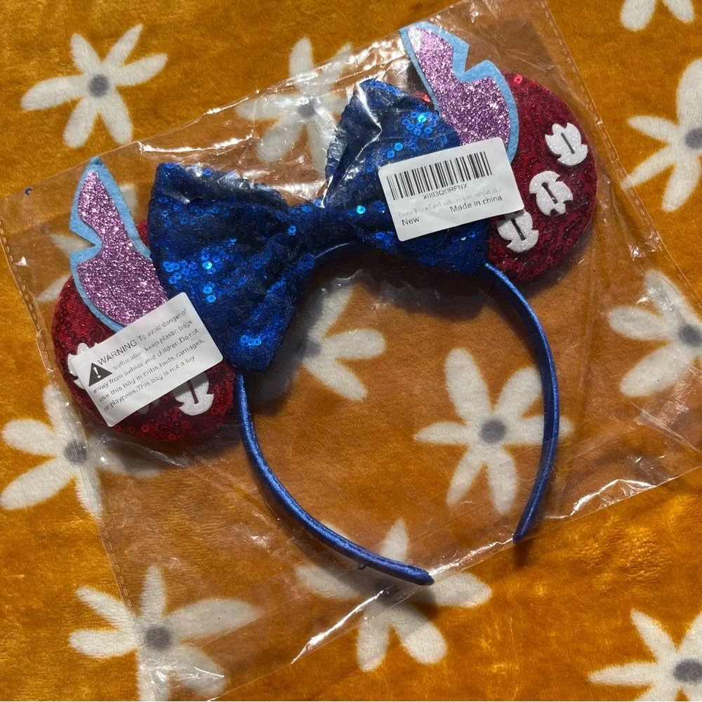 NEW NIP Lilo & Stitch Themed Sequined Disney Mickey Mouse Ears Headband Accesory